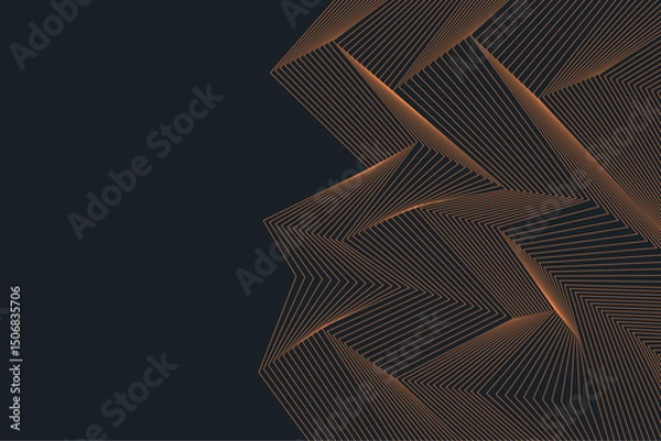 Fototapeta Artistic linear ornament made of polygonal forms and fine orange lines on a black canvas