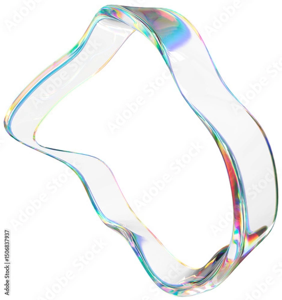 Fototapeta 3D Glass dispersion abstract ribbon element. Reflecton shape on transparent background. Realistic graphic glare and transparency effect