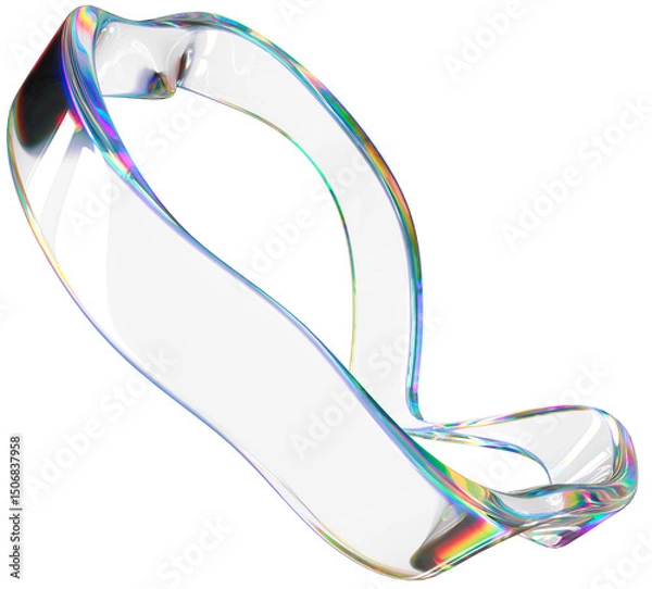 Fototapeta 3D Glass dispersion abstract ribbon element. Reflecton shape on transparent background. Realistic graphic glare and transparency effect
