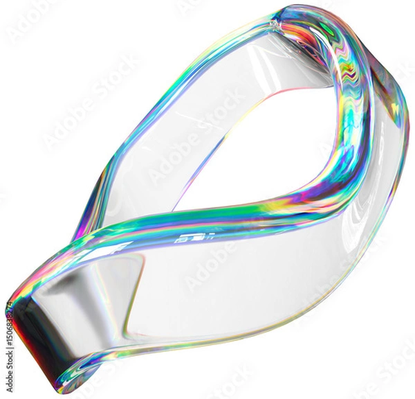 Fototapeta 3D Glass dispersion abstract ribbon element. Reflecton shape on transparent background. Realistic graphic glare and transparency effect