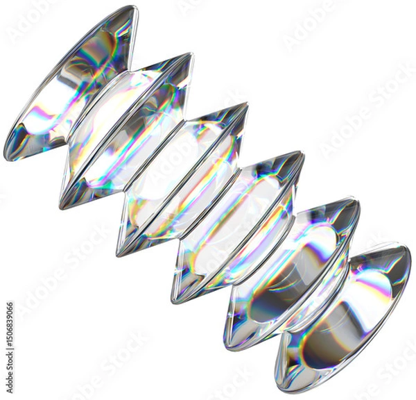 Fototapeta 3D Glass dispersion abstract element. Reflecton shape on transparent background. Realistic graphic glare and transparency effect