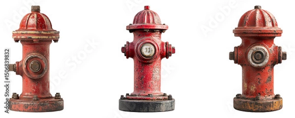 Fototapeta Isolated red fire hydrants on a transparent background for design use