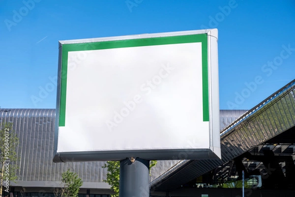 Obraz Blank billboard mockup, building roofs background. Advertisement template
