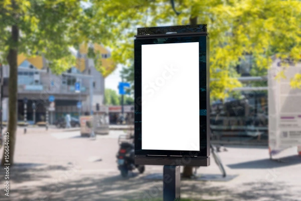 Obraz Blank advertise display stand, empty vertical billboard. Advertisement template in Netherlands