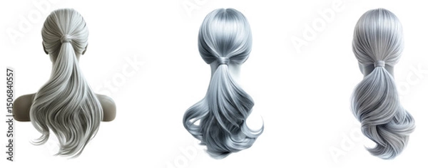 Fototapeta Realistic digital hair models in various ponytail styles on transparency