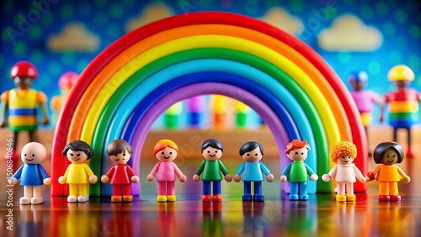 Fototapeta colorful logo figures, rainbow display, playful toy, diversity representation, studio setup, positive message, modern design, vibrant colors, plastic figurines, staged arrangement, conceptual image