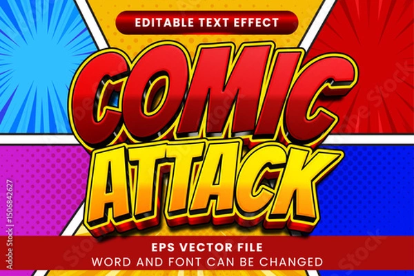 Fototapeta Comic attack cartoon 3d editable vector text effect