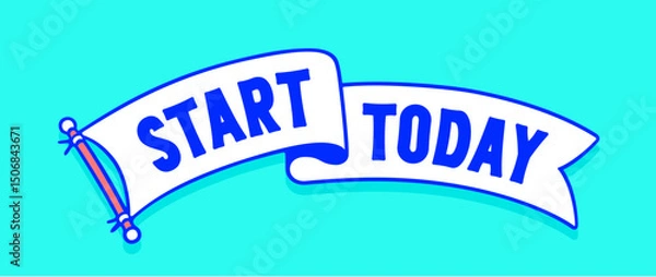 Fototapeta Start Today. Flag ribbon template. Vintage ribbon flag, text Start Today. Graphic retro flag, ribbon, poster banner. Retro style ribbon banner Start Today. Vector Illustration
