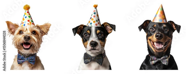 Fototapeta Cute Dogs in Party Hats Celebrating with Joyful Expressions