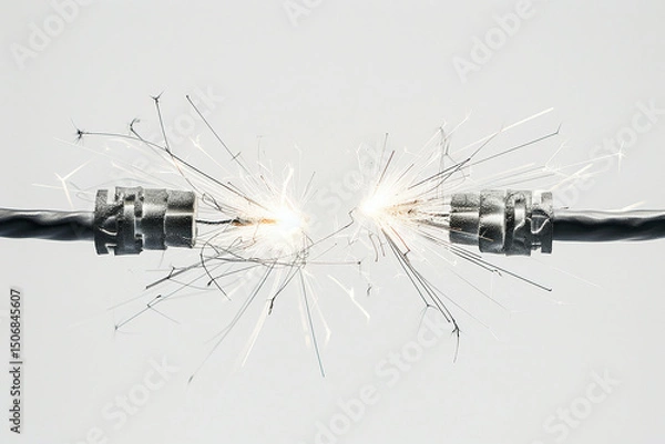 Fototapeta Electric failure of a broken thread with sparks