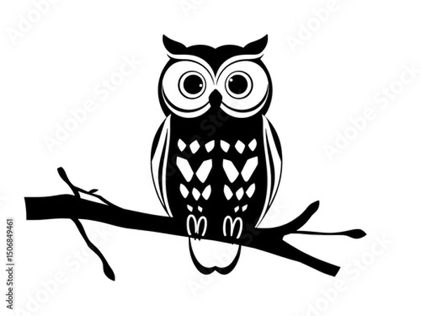 Fototapeta The wise Owl Silhouette: A striking silhouette of a wise owl perches regally on a branch, embodying the grace and mystery of the night.
