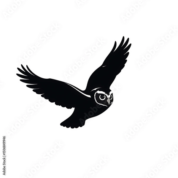 Fototapeta Silent Flight Silhouette: A captivating minimalist silhouette of an owl gliding gracefully through the air, embodying the mysterious beauty of nature and avian elegance.