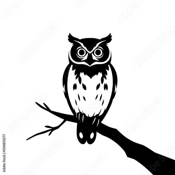 Fototapeta Wise Owl Silhouette: A meticulously crafted silhouette of a wise owl perched regally on a sturdy branch, evoking a sense of wisdom and observation.