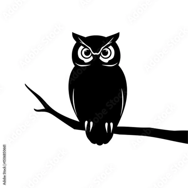 Fototapeta Silent Sentinel: A striking silhouette of an owl perched majestically upon a branch. This minimalist depiction captures the owl's inherent wisdom and vigilance.