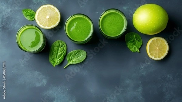 Fototapeta Refreshing Green Smoothies with Spinach and Apple for a Nourishing Morning Kickstart