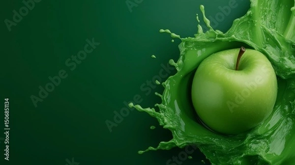 Fototapeta Fresh Green Apple Splashing in Smooth Spinach Liquid for a Healthy Morning Kickstart
