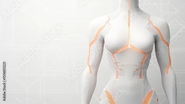 Fototapeta Abstract Futuristic Composition Showcasing AI Powered Human-Like Form Against Minimalistic Background