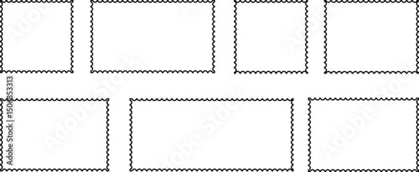 Fototapeta Blank borders of post stamps. Collection for mail letter. Set of of postage frames. Empty postal stamp.