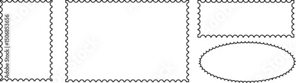 Fototapeta Blank borders of post stamps. Collection for mail letter. Set of of postage frames. Empty postal stamp.