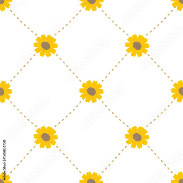 Obraz Seamless pattern yellow flower with grid background