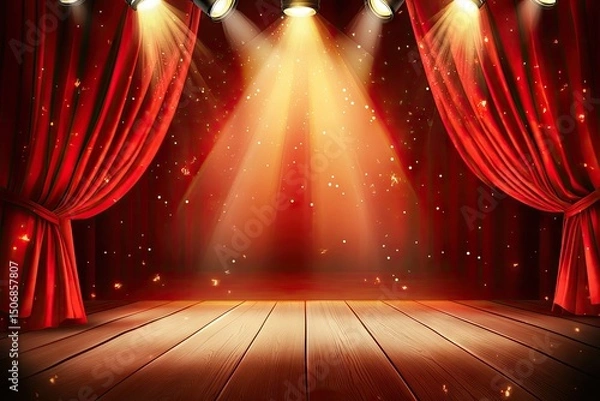 Obraz Red stage lit by spotlights