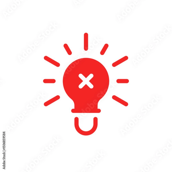 Fototapeta red light bulb with cross like no innovation icon