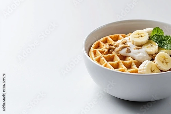 Fototapeta **Whole Grain Waffles With Almond Butter And Banana Slices, Styled Natural And Healthy On White --Ar 3:2 --V 6.1 --S 250 --P G8Gxrjv** - @Darya (Relaxed)