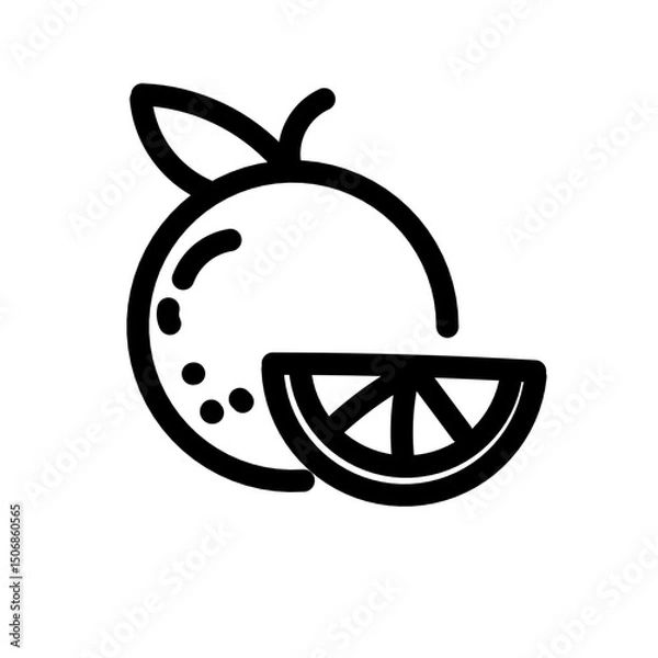 Fototapeta Black orange with cut line icon cut cut cut, fresh and flat fruit design illustration, infographic vector for web button logo app ui ux interface element isolated on white background