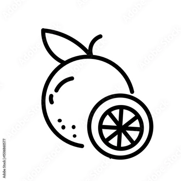Fototapeta Black orange with cut line icon cut cut cut, fresh and flat fruit design illustration, infographic vector for web button logo app ui ux interface element isolated on white background