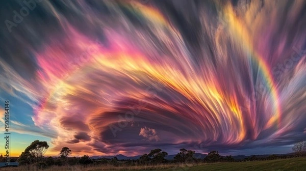 Fototapeta The sky becomes a vivid canvas as a double rainbow emerges, transforming the atmosphere into a breathtaking spectacle that seems to defy reality