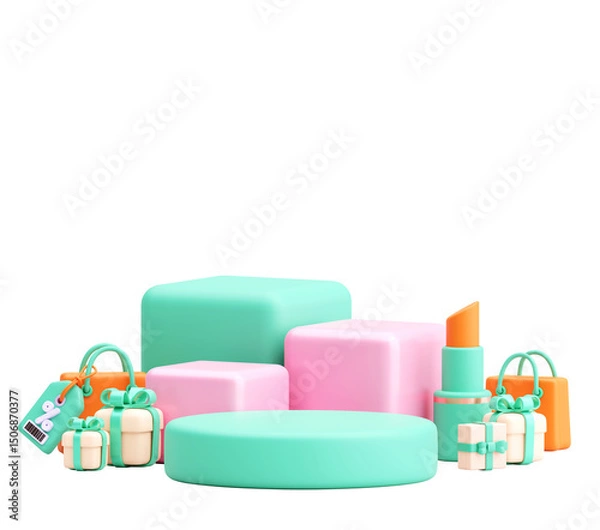 Fototapeta 3D Render of Cosmetic and Gift Box Display Scene on Transparent Background