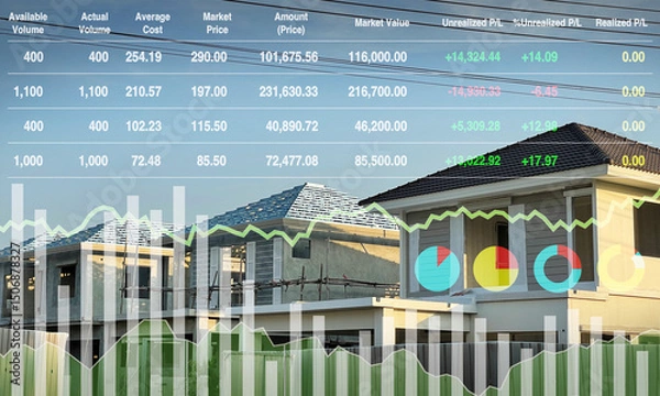 Fototapeta Stock financial index data with graph and chart show successful investment on construction industry and property business of housing projects.
