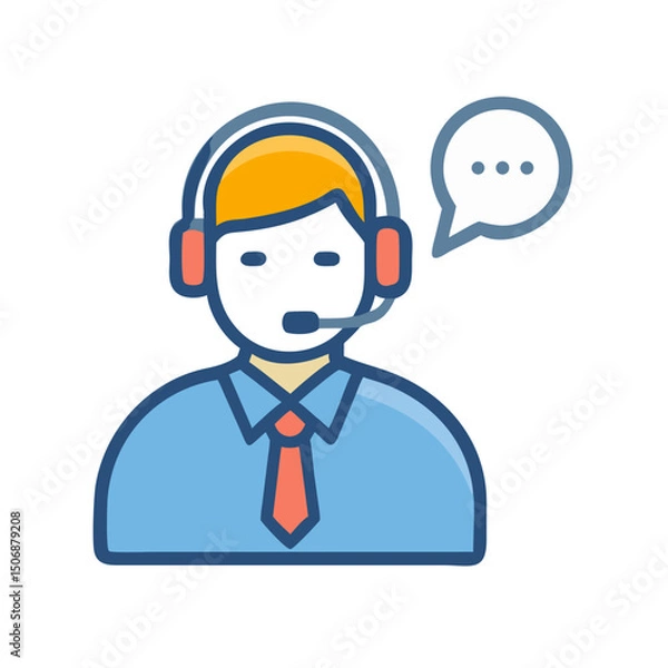 Fototapeta Customer service representative flat icon with talking cloud