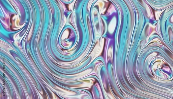 Fototapeta 3d Chrome holographic fluid abstract background, futuristic modern banner design, liquid iridescent stylized backdrop illustration