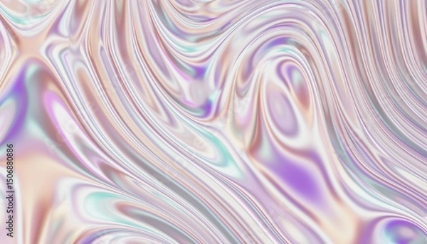 Fototapeta 3d Chrome holographic fluid abstract background, futuristic modern banner design, liquid iridescent stylized backdrop illustration