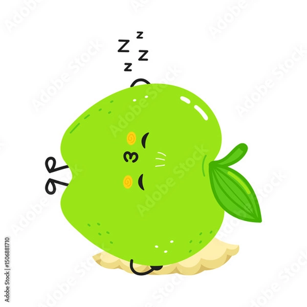Obraz Adorable Green Apple character napping comfortably on plush pillow, enjoying peaceful slumber with serene expression