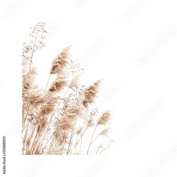 Obraz Dried Pampas Grass Corner Border - Neutral Beige Tones, Natural Texture