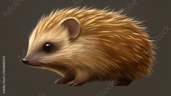 Obraz Cute baby hedgehog profile, studio shot, neutral background, wildlife illustration, children's book