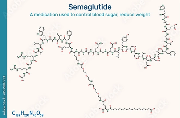Obraz Semaglutide molecule. GLP-1 receptor agonist used to treat type 2 diabetes and obesity