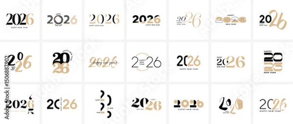 Fototapeta 2026 gold number set, New Year text logo vector collection
