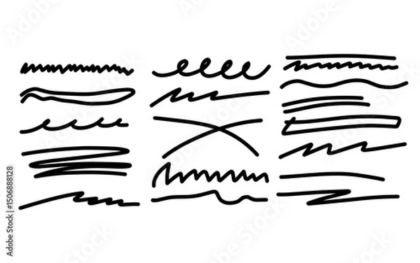 Fototapeta Underline mark line pen scribble doodle collection of lines. Elements of line mark sketch sketch sketch sketch sketch cross line mark set rough dividing line for emphasis of text underline.