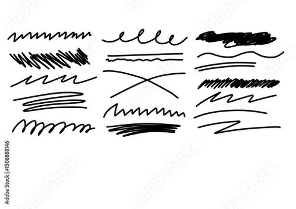 Fototapeta Underline mark line pen scribble doodle collection of lines. Elements of line mark sketch sketch sketch sketch sketch cross line mark set rough dividing line for emphasis of text underline.