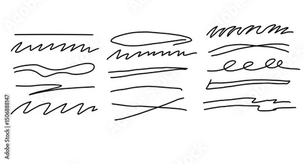 Fototapeta Underline mark line pen scribble doodle collection of lines. Elements of line mark sketch sketch sketch sketch sketch cross line mark set rough dividing line for emphasis of text underline.