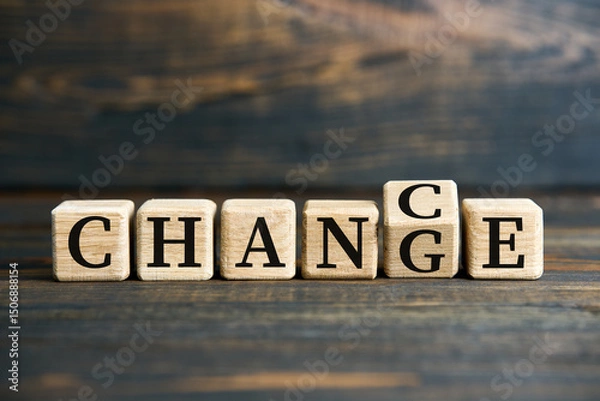 Fototapeta Flipping wooden cube blocks with CHANGE to CHANCE text