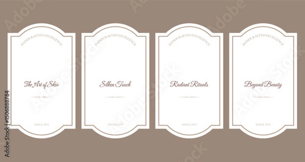 Obraz Isolated Set of white elegant Labels in minimalistic style with text. Good for cosmetics, perfumery, beauty and spa goods, home and decor items, wellness products
