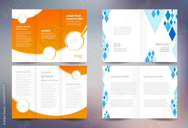 Obraz Business brochure set design template folder booklet tri-fold curves yellow, abstract rhombus blue