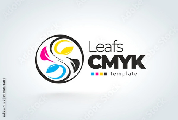 Obraz Abstract Circles and Leafs Cmyk color. Printing Logo. Template design vector. White background