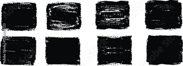 Fototapeta Brush box set. Vector black paint brush spots, highlighter lines or felt-tip pen marker. Ink smudge abstract shape stains and smear set with texture - Vector stock