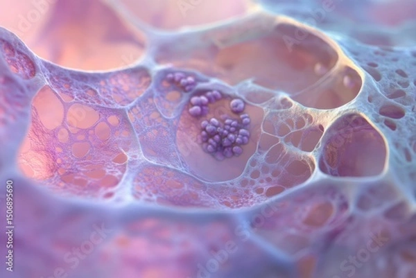 Obraz Close-up view of cell structures with vibrant colors and intricate details showcasing biological processes in action