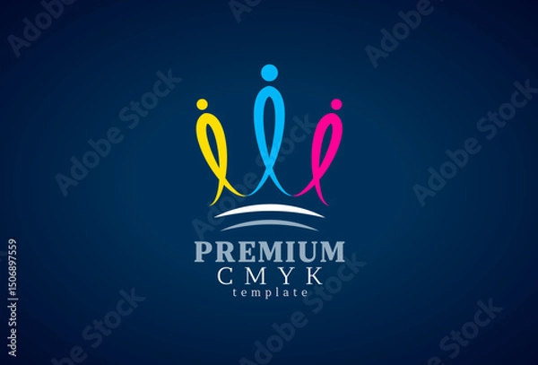 Obraz Logo Premium CMYK Printing theme. Abstract Crown silhouette. Template design vector. Black background.
